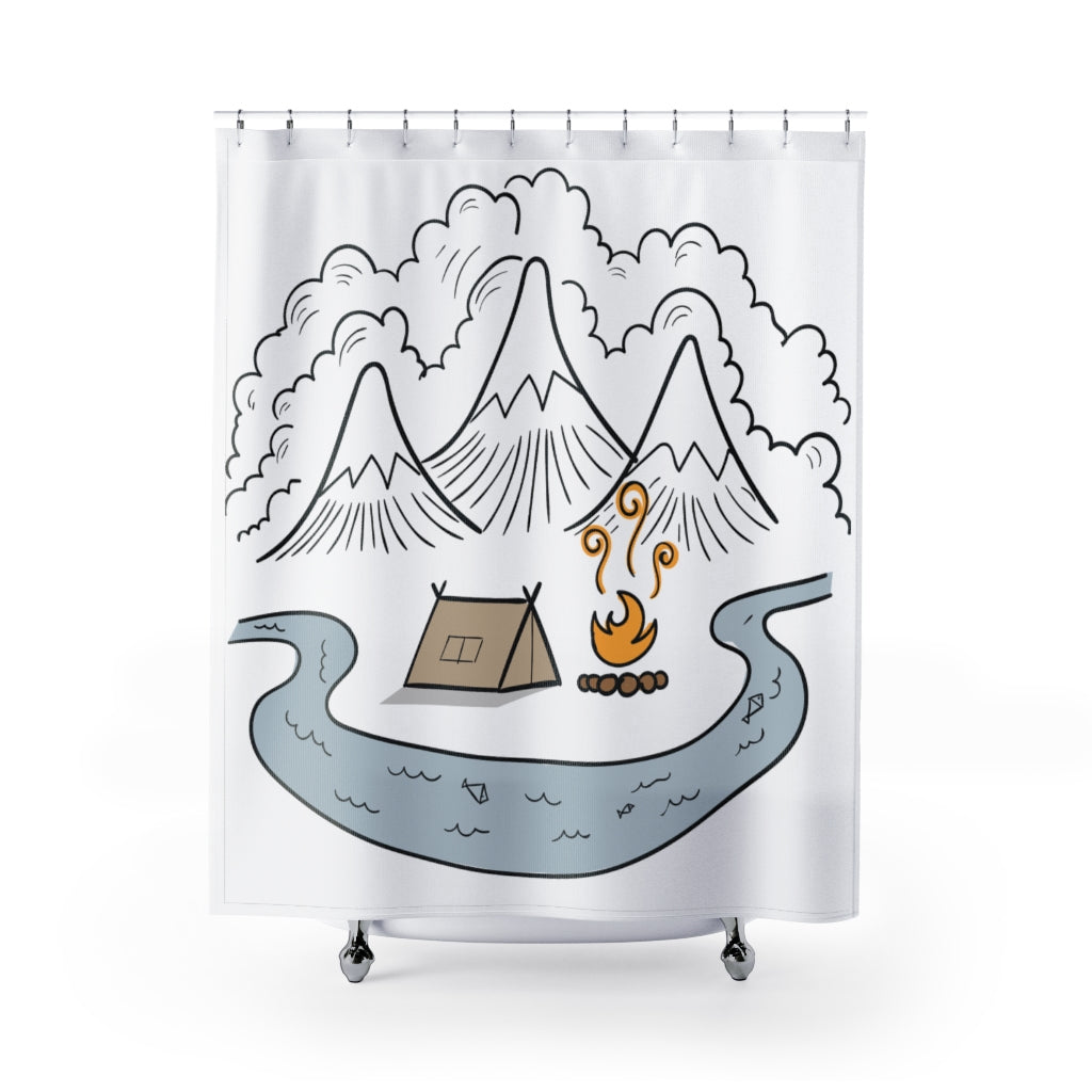 Camping by The River Shower Curtains